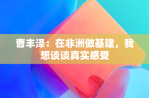 曹丰泽：在非洲做基建，我想谈谈真实感受